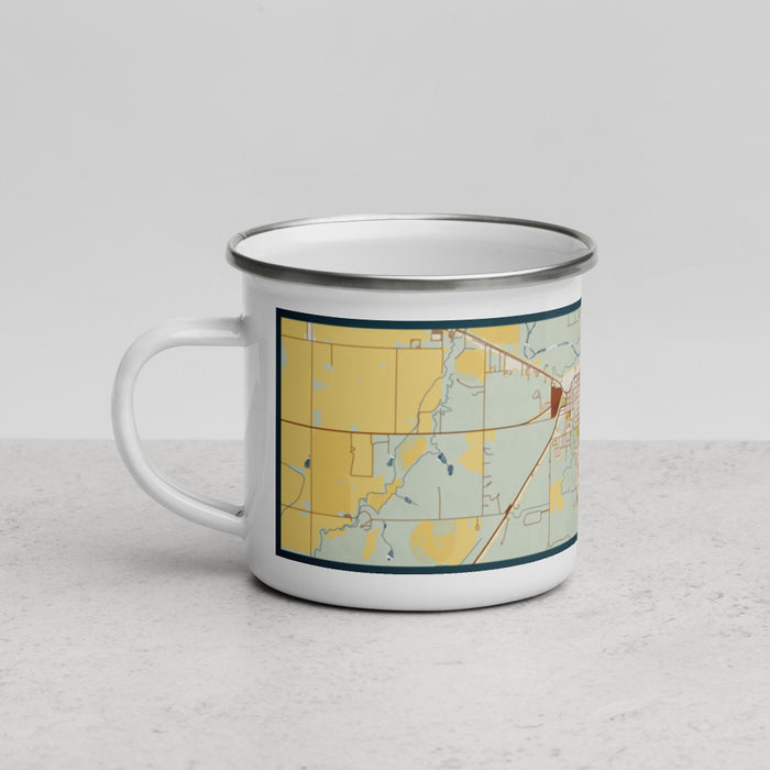Left View Custom La Junta Colorado Map Enamel Mug in Woodblock