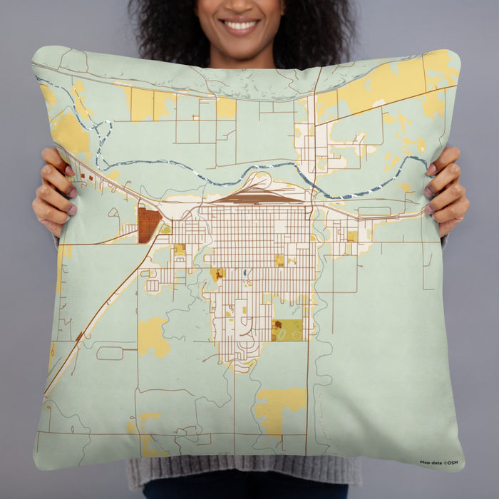 Person holding 22x22 Custom La Junta Colorado Map Throw Pillow in Woodblock