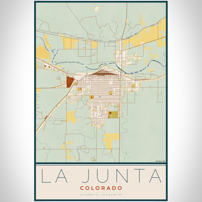 La Junta Colorado Map Print Portrait Orientation in Woodblock Style With Shaded Background