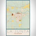 La Junta Colorado Map Print Portrait Orientation in Woodblock Style With Shaded Background