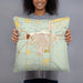Person holding 18x18 Custom La Junta Colorado Map Throw Pillow in Woodblock