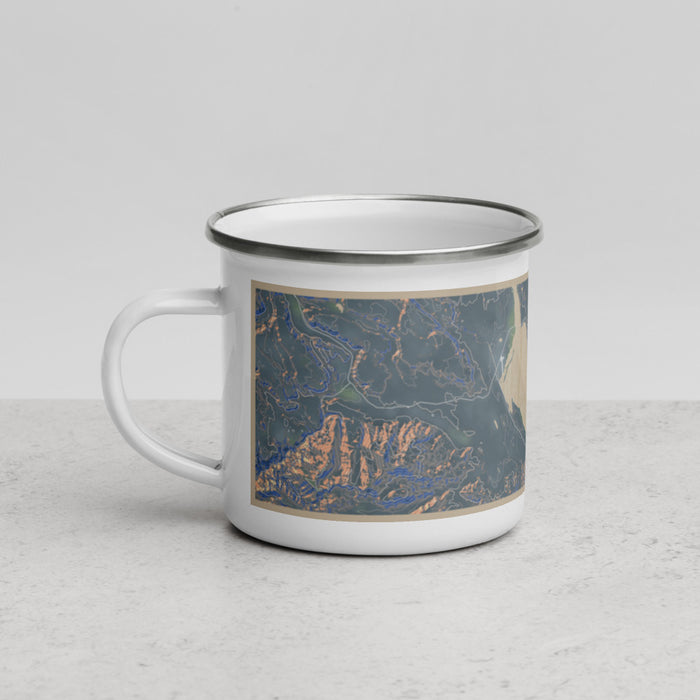 Left View Custom Lake Almanor California Map Enamel Mug in Afternoon