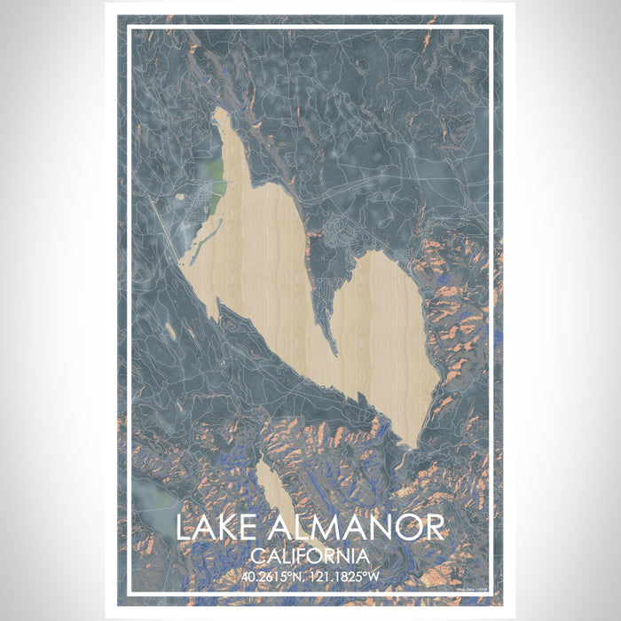 Lake Almanor California Map Print Portrait Orientation in Afternoon Style With Shaded Background