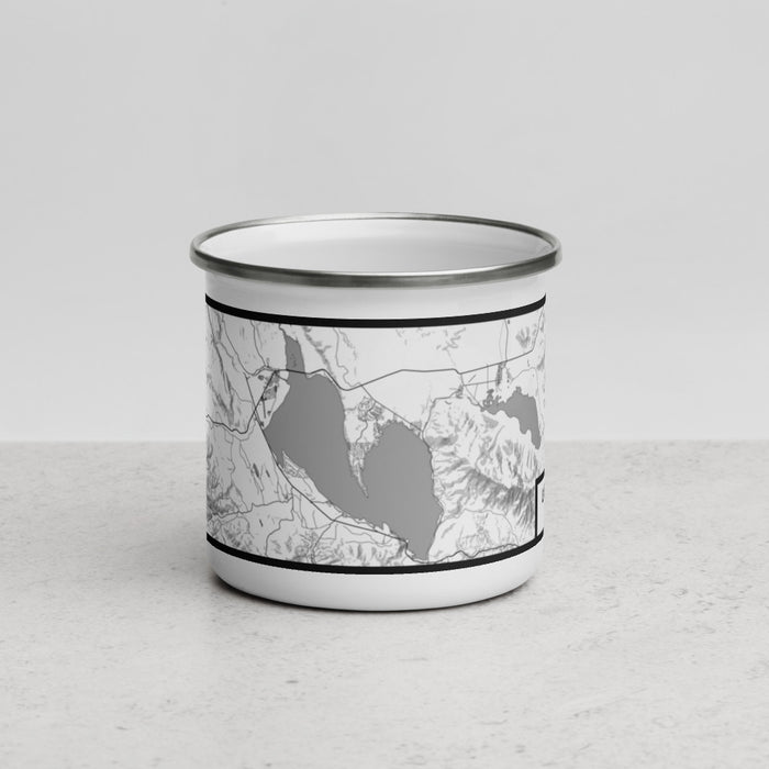 Front View Custom Lake Almanor California Map Enamel Mug in Classic