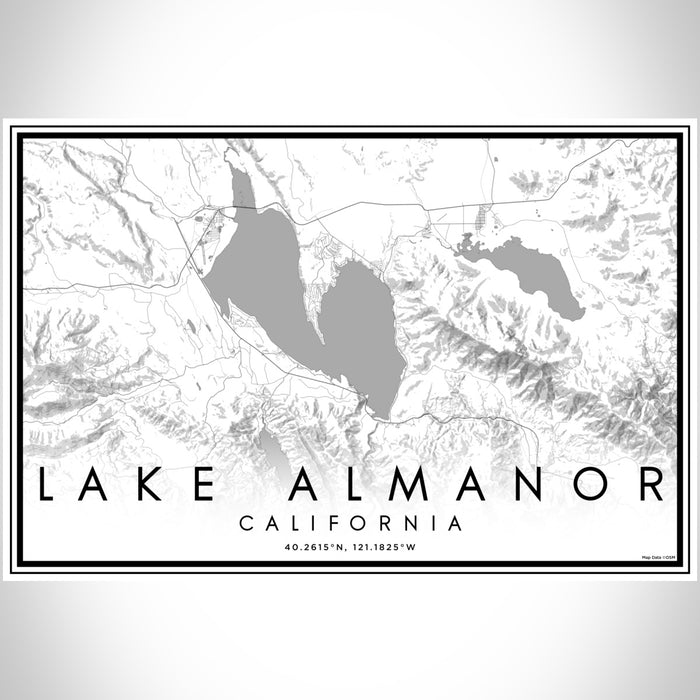 Lake Almanor California Map Print Landscape Orientation in Classic Style With Shaded Background