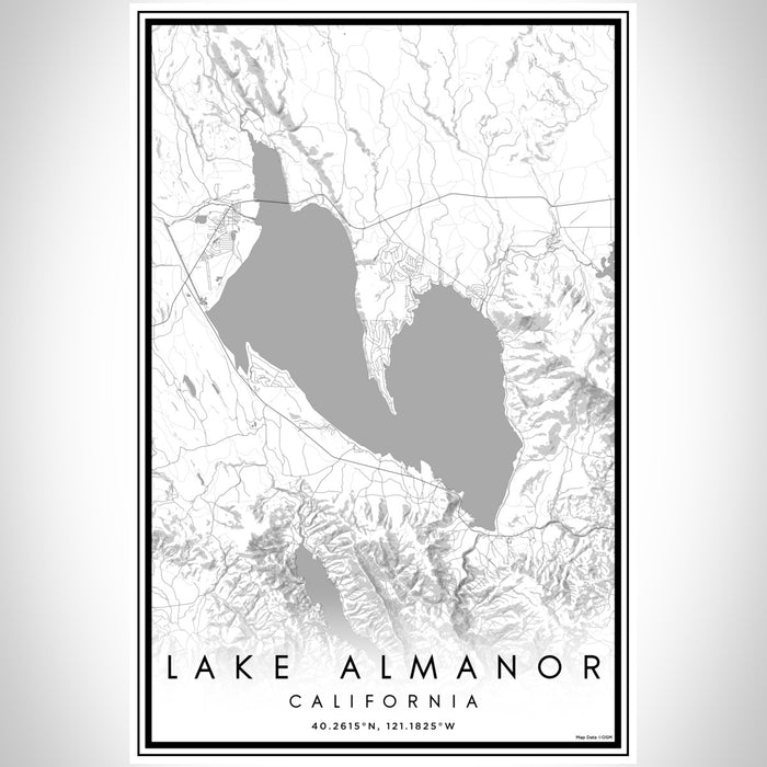 Lake Almanor California Map Print Portrait Orientation in Classic Style With Shaded Background