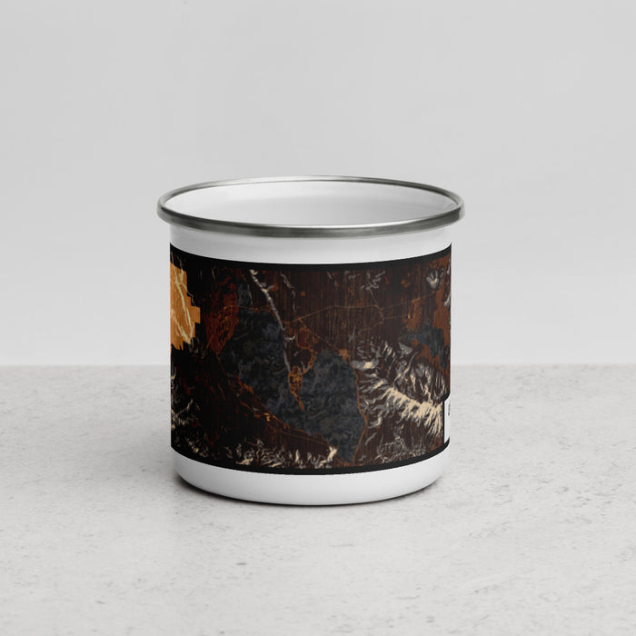 Front View Custom Lake Almanor California Map Enamel Mug in Ember