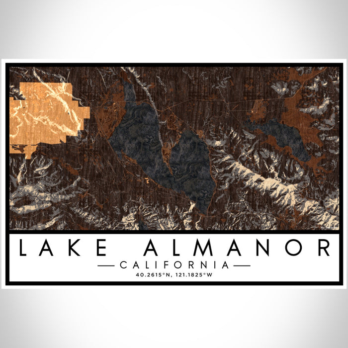 Lake Almanor California Map Print Landscape Orientation in Ember Style With Shaded Background