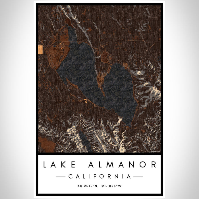 Lake Almanor California Map Print Portrait Orientation in Ember Style With Shaded Background