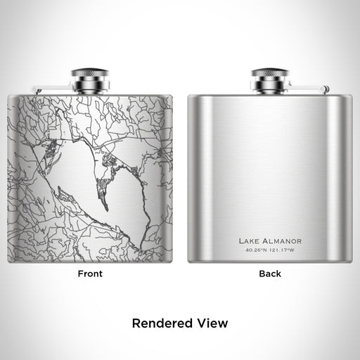 Rendered View of Lake Almanor California Map Engraving on 6oz Stainless Steel Flask
