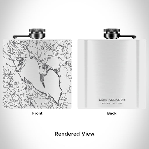 Rendered View of Lake Almanor California Map Engraving on 6oz Stainless Steel Flask in White