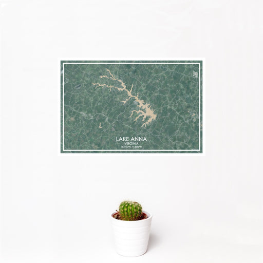 12x18 Lake Anna Virginia Map Print Landscape Orientation in Afternoon Style With Small Cactus Plant in White Planter
