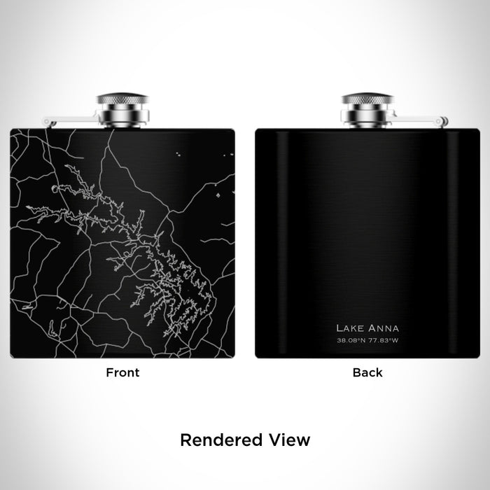 Rendered View of Lake Anna Virginia Map Engraving on 6oz Stainless Steel Flask in Black