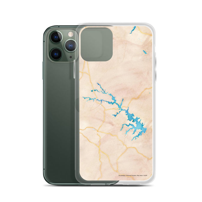 Custom Lake Anna Virginia Map Phone Case in Watercolor on Table with Laptop and Plant