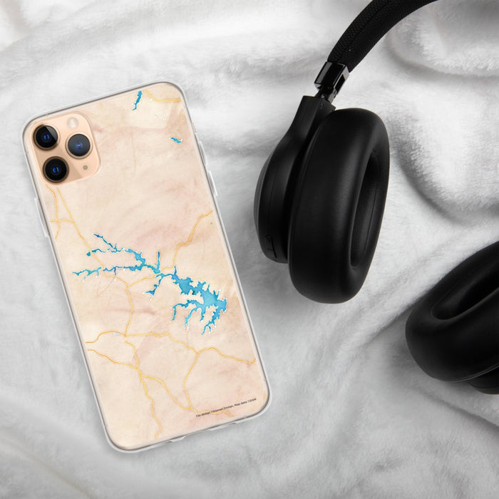 Custom Lake Anna Virginia Map Phone Case in Watercolor on Table with Black Headphones