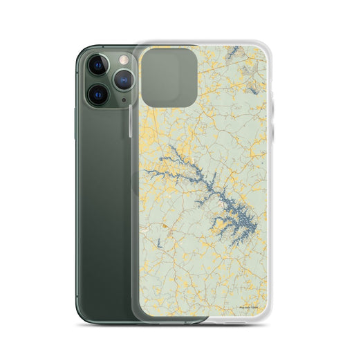 Custom Lake Anna Virginia Map Phone Case in Woodblock on Table with Laptop and Plant