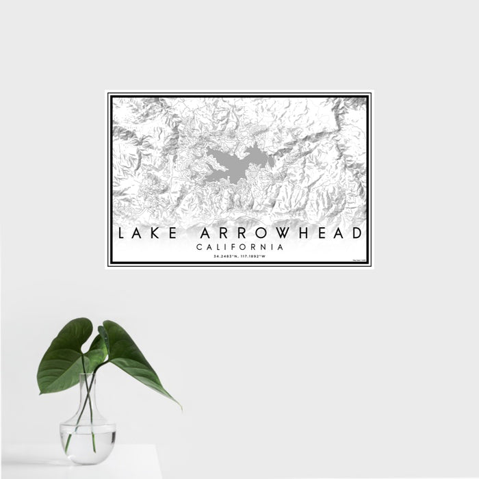16x24 Lake Arrowhead California Map Print Landscape Orientation in Classic Style With Tropical Plant Leaves in Water