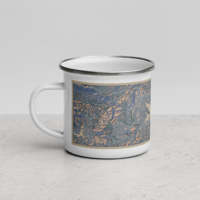 Left View Custom Lake Arrowhead California Map Enamel Mug in Afternoon