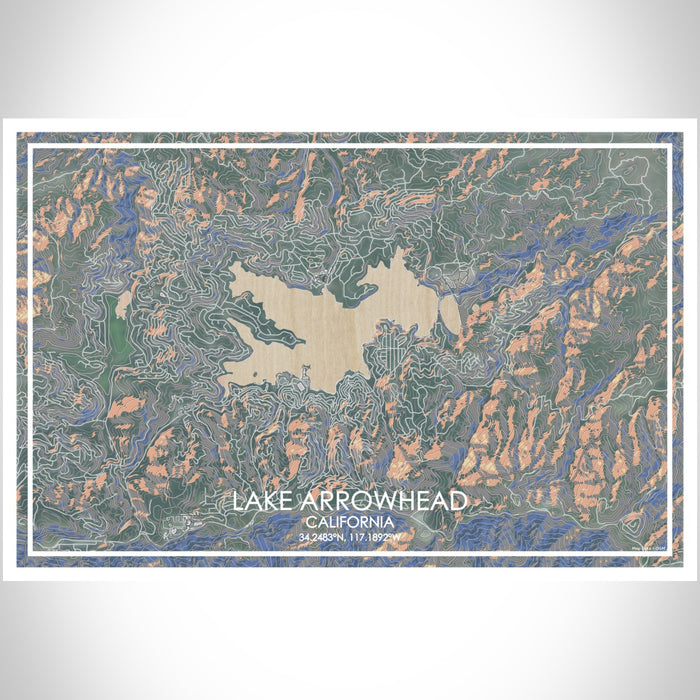 Lake Arrowhead California Map Print Landscape Orientation in Afternoon Style With Shaded Background
