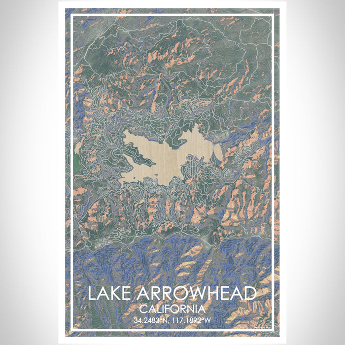 Lake Arrowhead California Map Print Portrait Orientation in Afternoon Style With Shaded Background