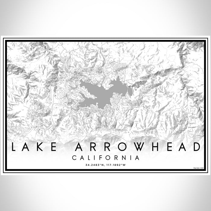 Lake Arrowhead California Map Print Landscape Orientation in Classic Style With Shaded Background
