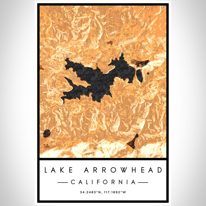 Lake Arrowhead California Map Print Portrait Orientation in Ember Style With Shaded Background