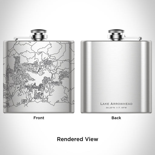 Rendered View of Lake Arrowhead California Map Engraving on 6oz Stainless Steel Flask