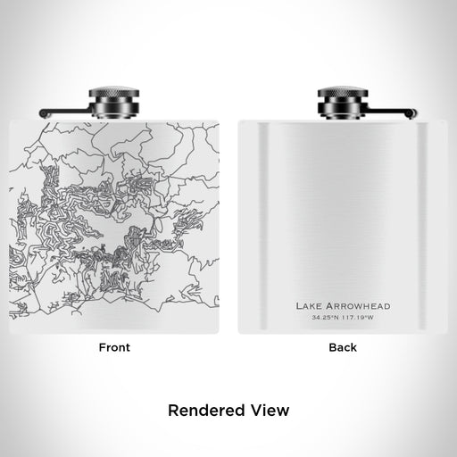 Rendered View of Lake Arrowhead California Map Engraving on 6oz Stainless Steel Flask in White