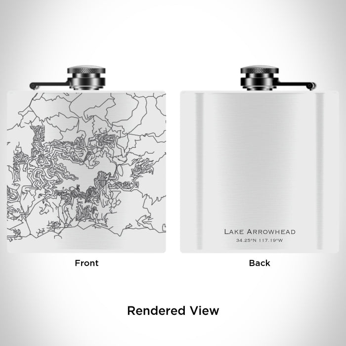 Rendered View of Lake Arrowhead California Map Engraving on 6oz Stainless Steel Flask in White