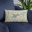 Custom Lake Arrowhead California Map Throw Pillow in Woodblock on Blue Colored Chair