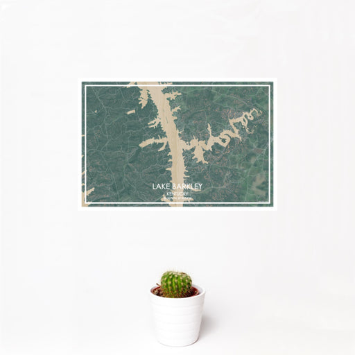 12x18 Lake Barkley Kentucky Map Print Landscape Orientation in Afternoon Style With Small Cactus Plant in White Planter