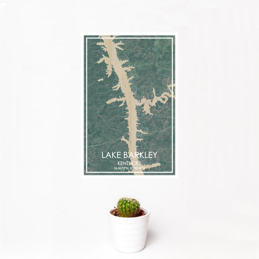 12x18 Lake Barkley Kentucky Map Print Portrait Orientation in Afternoon Style With Small Cactus Plant in White Planter
