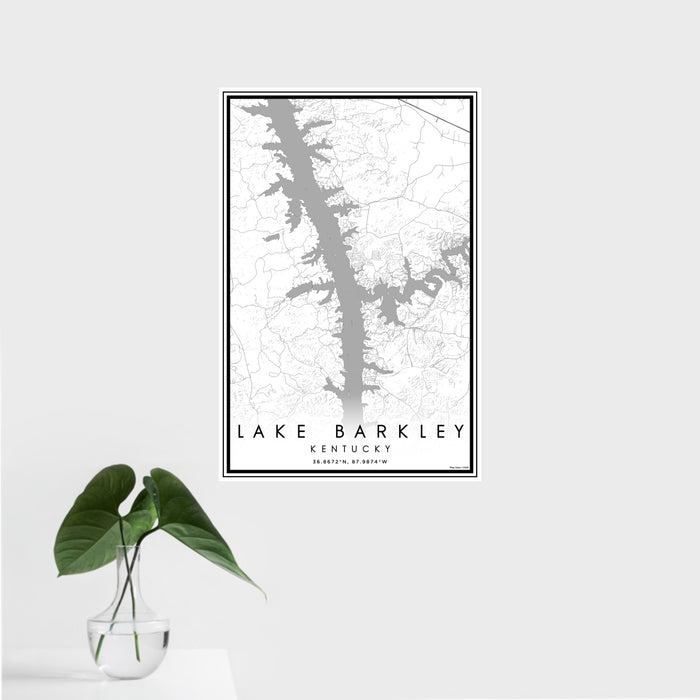 16x24 Lake Barkley Kentucky Map Print Portrait Orientation in Classic Style With Tropical Plant Leaves in Water