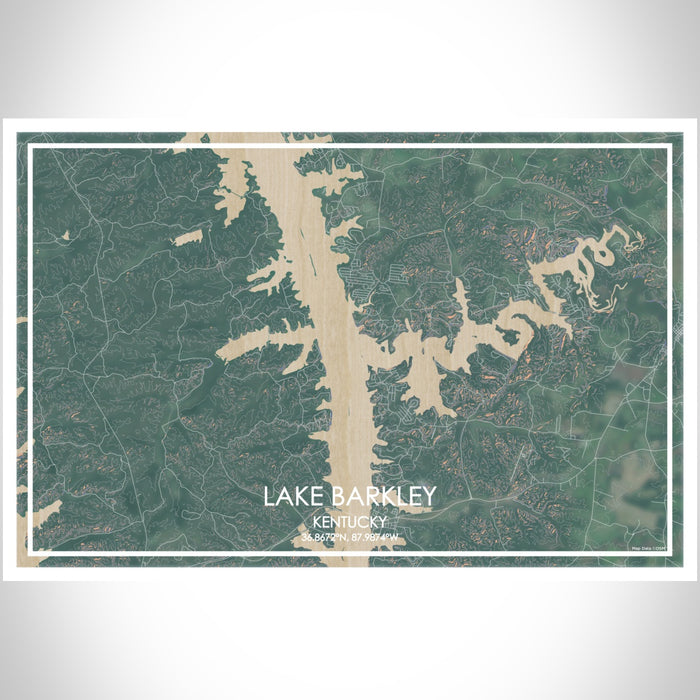 Lake Barkley Kentucky Map Print Landscape Orientation in Afternoon Style With Shaded Background