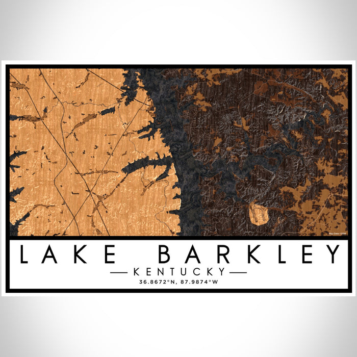 Lake Barkley Kentucky Map Print Landscape Orientation in Ember Style With Shaded Background