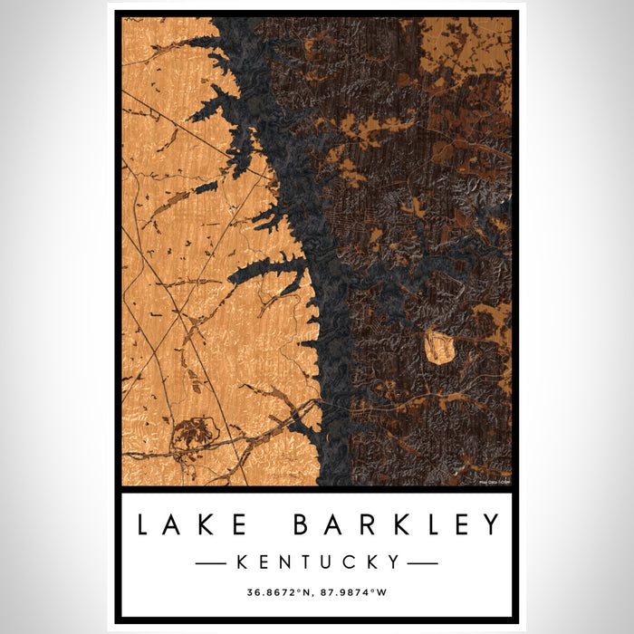 Lake Barkley Kentucky Map Print Portrait Orientation in Ember Style With Shaded Background