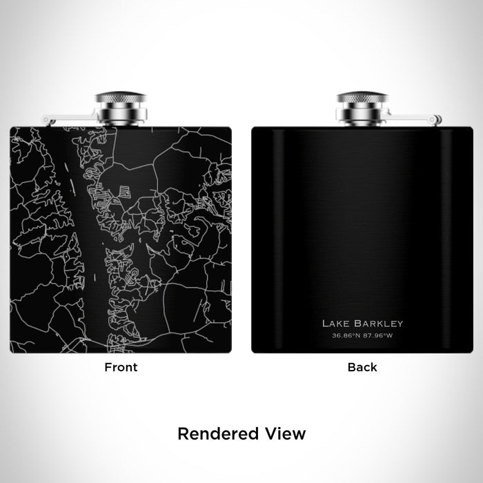 Rendered View of Lake Barkley Kentucky Map Engraving on 6oz Stainless Steel Flask in Black