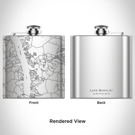 Rendered View of Lake Barkley Kentucky Map Engraving on 6oz Stainless Steel Flask