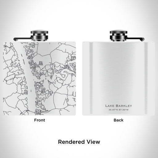 Rendered View of Lake Barkley Kentucky Map Engraving on 6oz Stainless Steel Flask in White