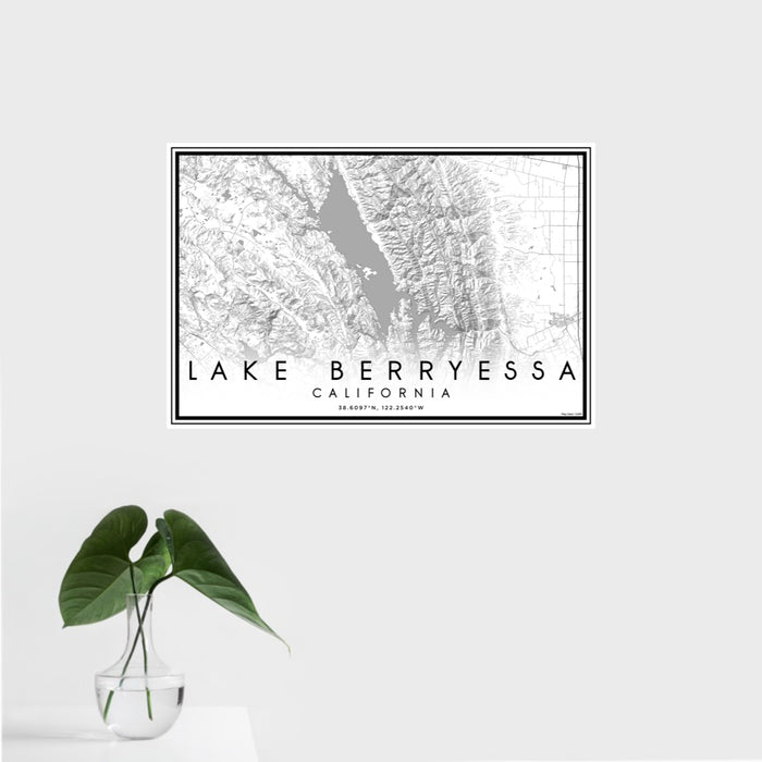 16x24 Lake Berryessa California Map Print Landscape Orientation in Classic Style With Tropical Plant Leaves in Water