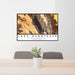 24x36 Lake Berryessa California Map Print Lanscape Orientation in Ember Style Behind 2 Chairs Table and Potted Plant