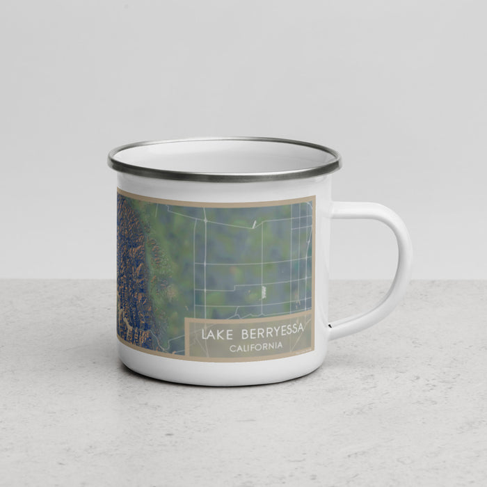 Right View Custom Lake Berryessa California Map Enamel Mug in Afternoon