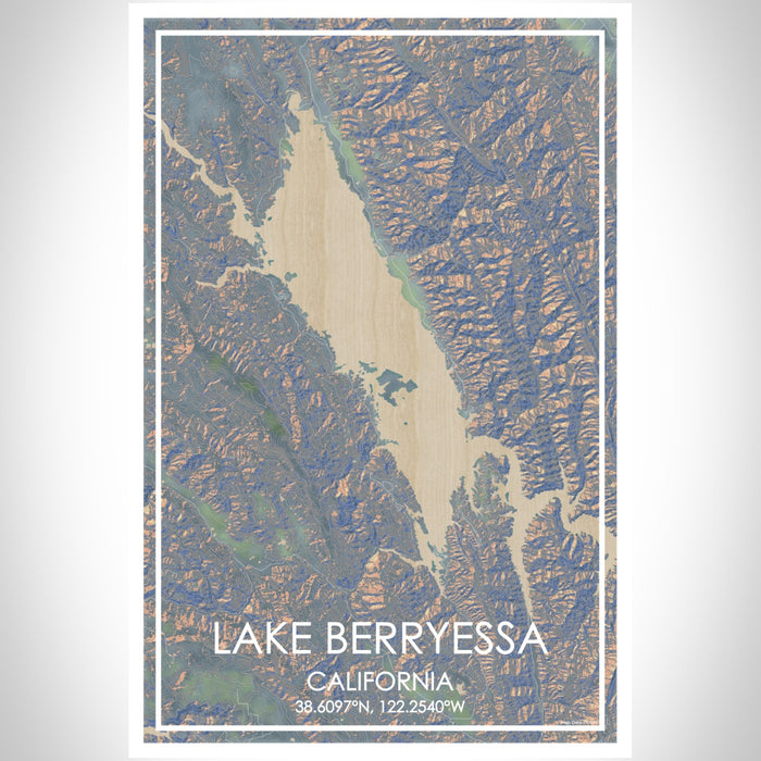Lake Berryessa California Map Print Portrait Orientation in Afternoon Style With Shaded Background