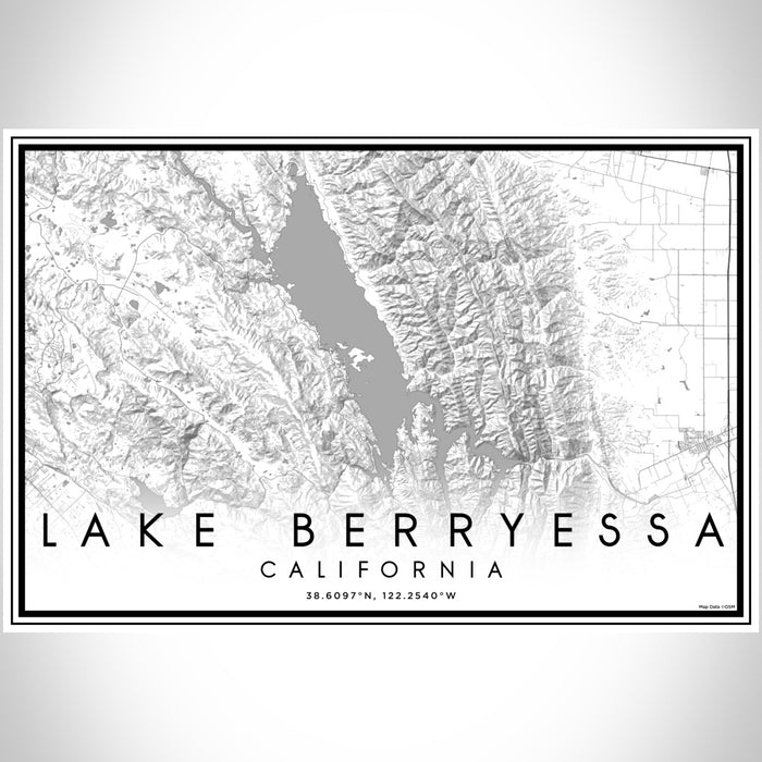 Lake Berryessa California Map Print Landscape Orientation in Classic Style With Shaded Background