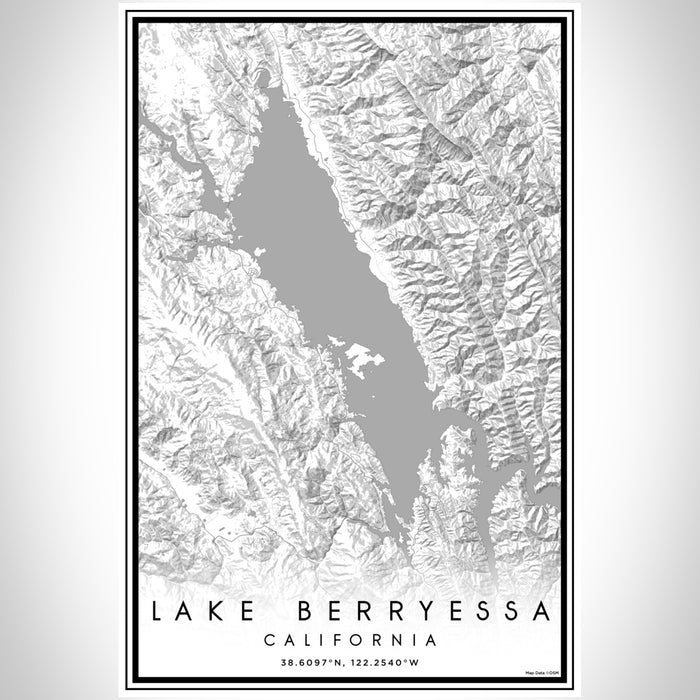 Lake Berryessa California Map Print Portrait Orientation in Classic Style With Shaded Background