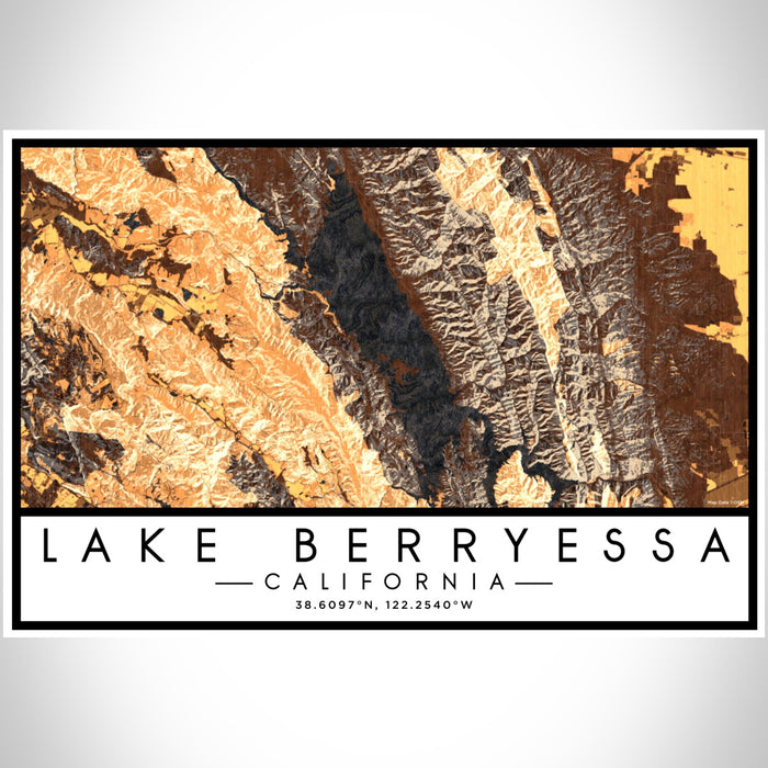 Lake Berryessa California Map Print Landscape Orientation in Ember Style With Shaded Background