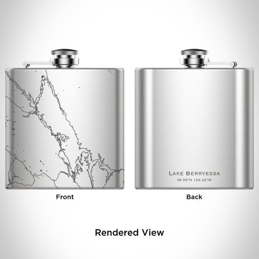 Rendered View of Lake Berryessa California Map Engraving on 6oz Stainless Steel Flask