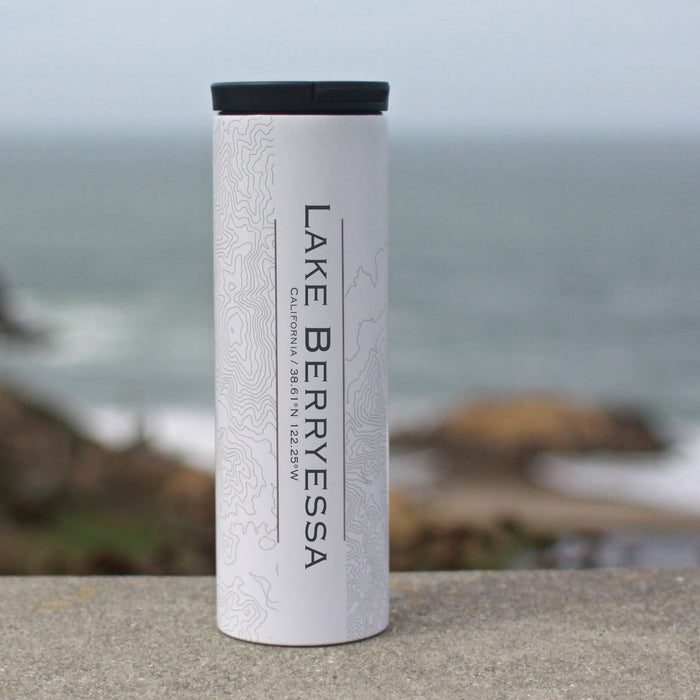 Lake Berryessa California Custom Engraved City Map Inscription Coordinates on 17oz Stainless Steel Insulated Tumbler in White