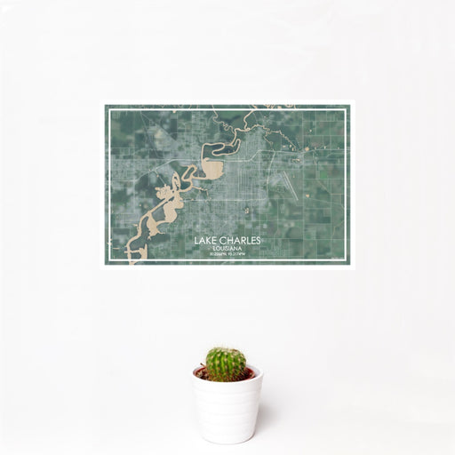 12x18 Lake Charles Louisiana Map Print Landscape Orientation in Afternoon Style With Small Cactus Plant in White Planter