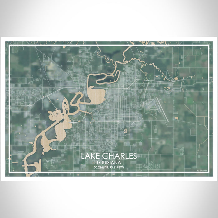 Lake Charles Louisiana Map Print Landscape Orientation in Afternoon Style With Shaded Background
